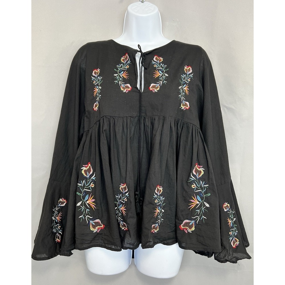 CHICWISH Black  tunic‎ top embroidery WOMEN Sz Medium Women's